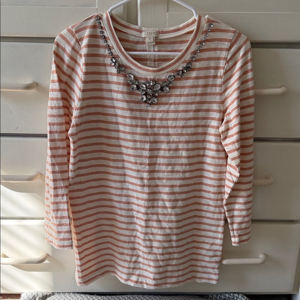 J.Crew Embellished 3/4 Length Long Sleeve Top
